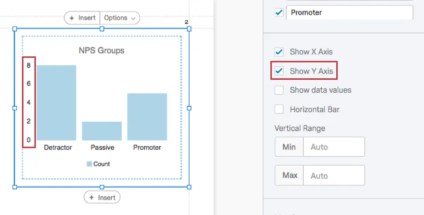 numbers along the left of the bar chart appear because Show Y Axis is selected