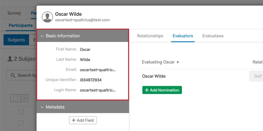 Basic Information section in upper-left within the Participant Information Window