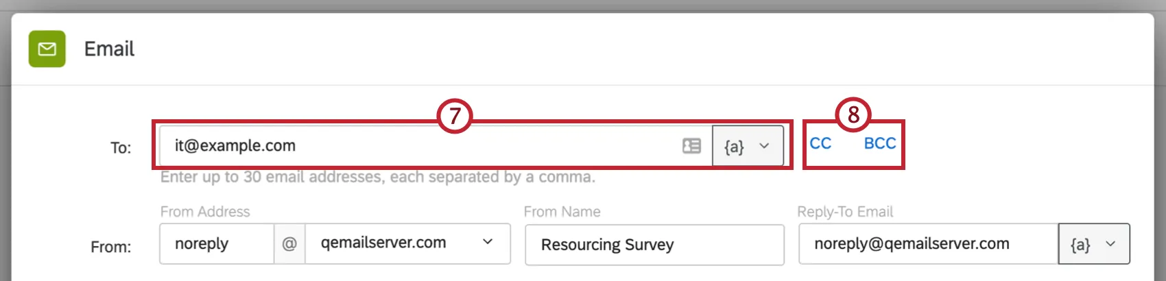 Shows steps for email task setup