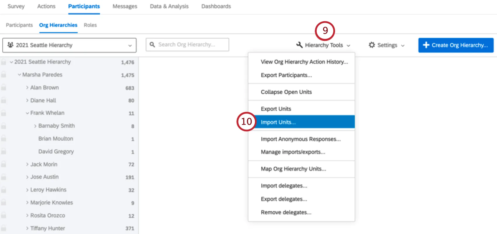 "import units" button within hierarchy tools
