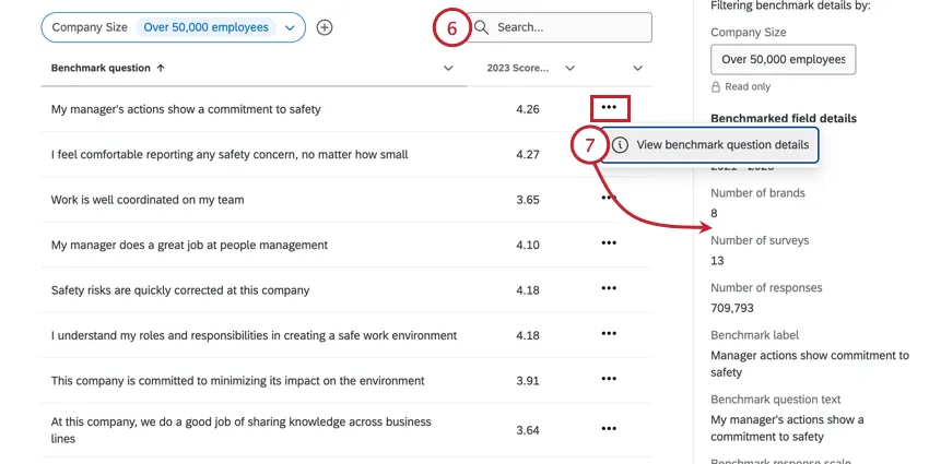 searching the benchmark for the desired metric and viewing more information in the side panel