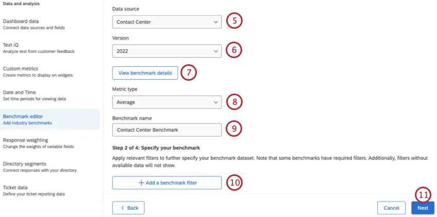 Configuración de un punto de referencia de Qualtrics