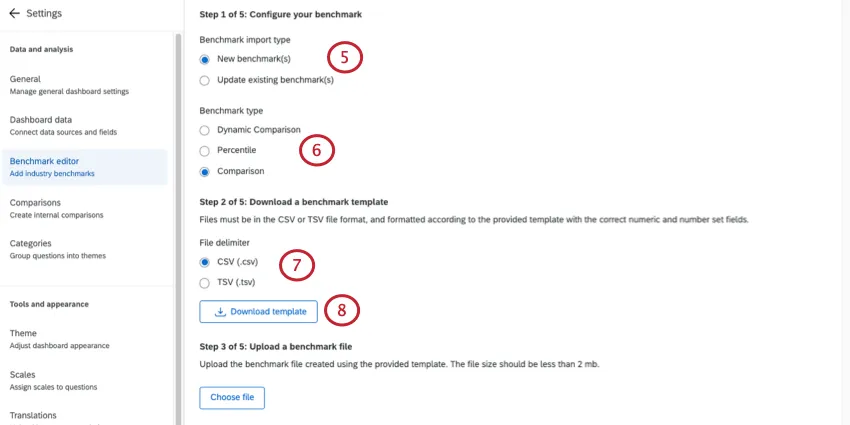 configurare un benchmark importato