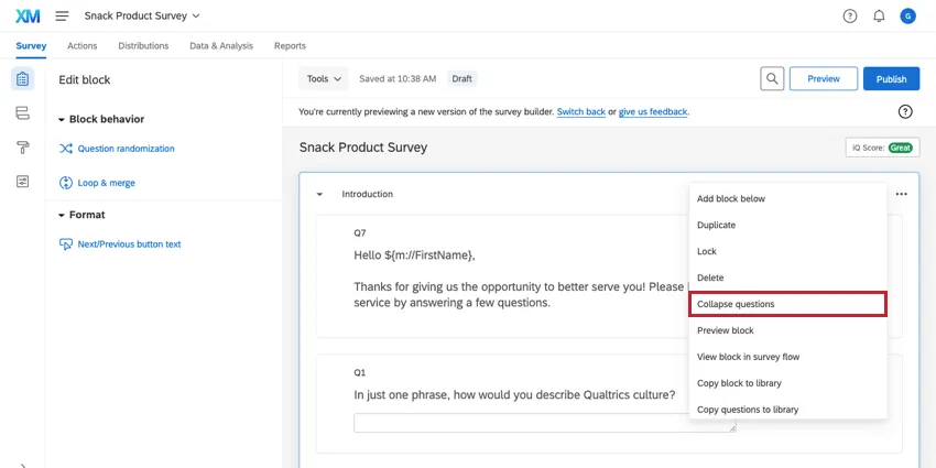 Collapse question in the block options