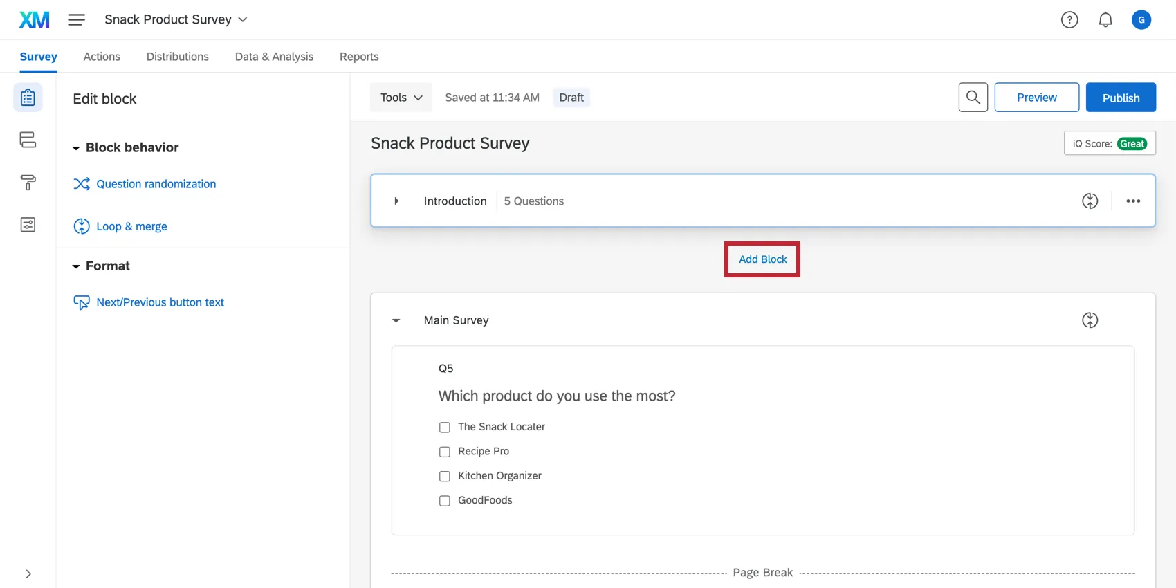 Adicionar botão bloco entre dois blocos