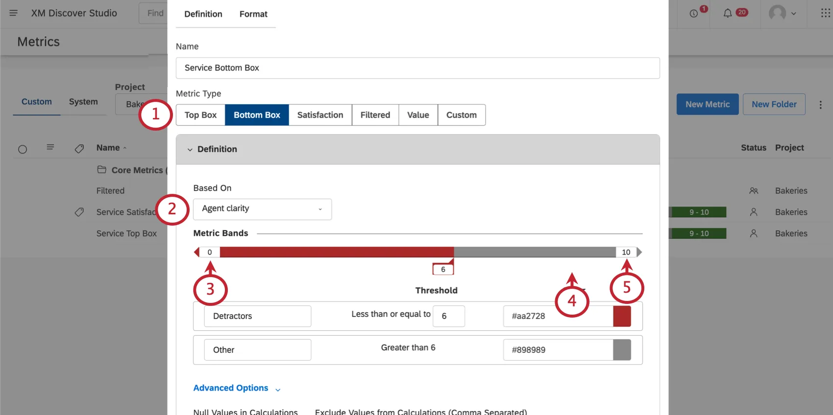 Configuring a bottom box metric