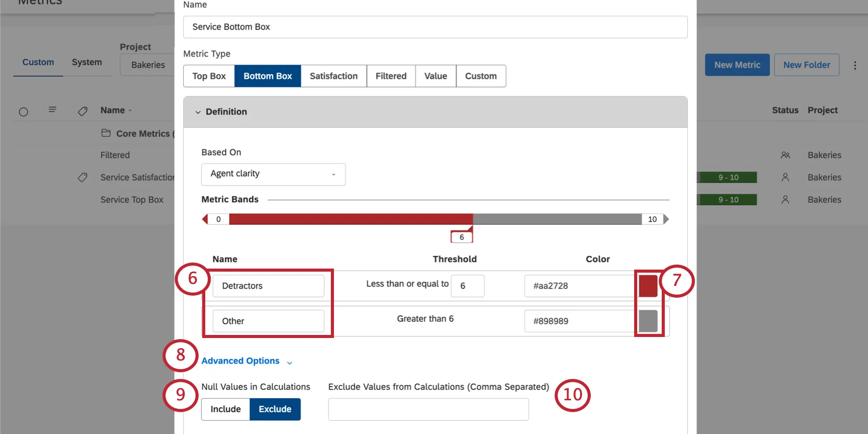 Setting the name and colors of the bottom box bands