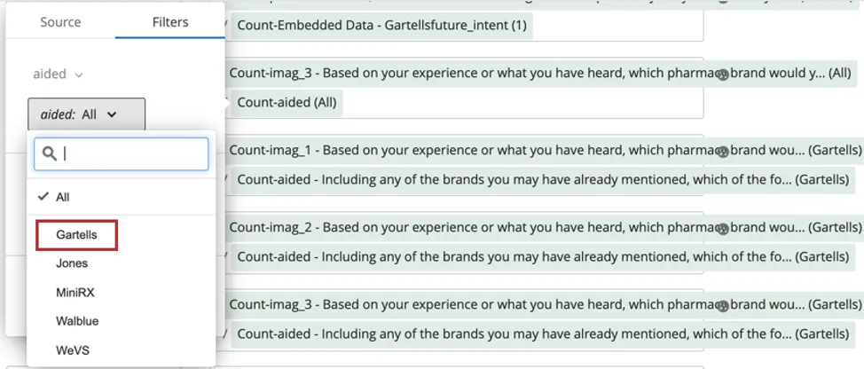 Selecting from a list of brands
