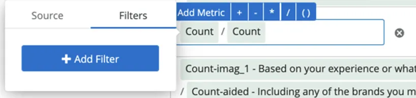 Clique em count (contar) e um menu se expandirá; nesse menu, há uma guia de filtro, na qual você pode clicar em add filtro adicionar filtro)