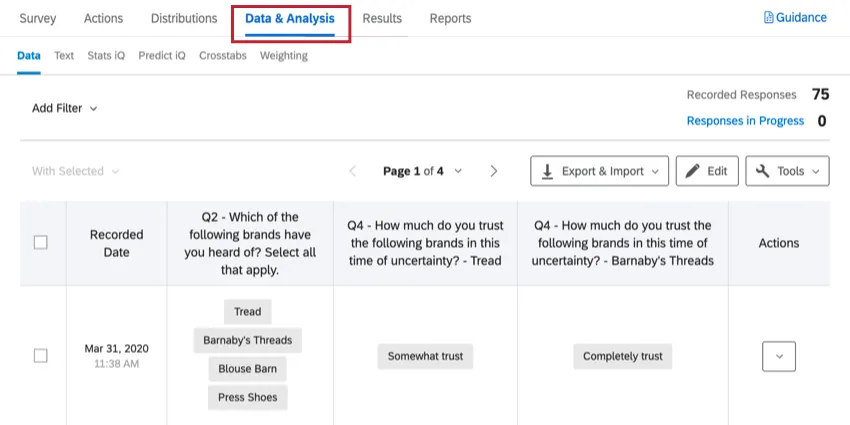 the data and analysis tab