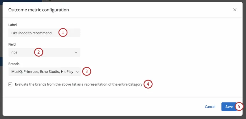 Dans le nouveau menu qui souvre, Configuration de la métrique de résultat pour un champ mappé
