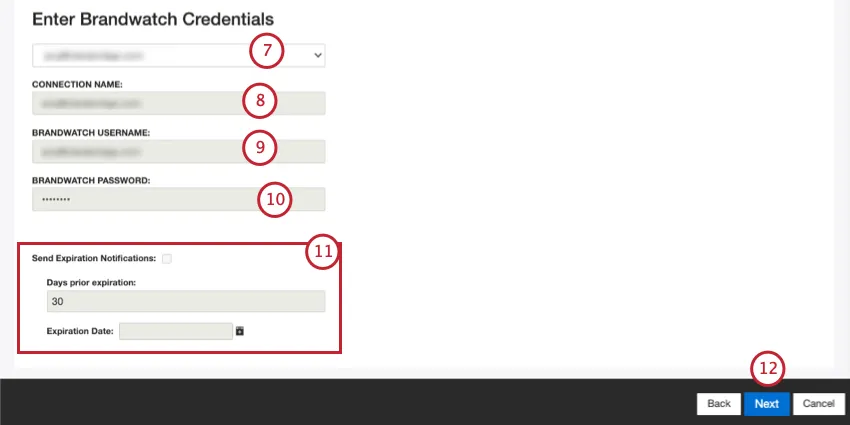 place to enter brandwatch credentials