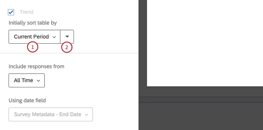 clicking the dropdown for "initially sort table by" to change the table sorting