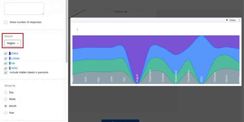 Menú desplegable de origen en el panel de edición izquierdo