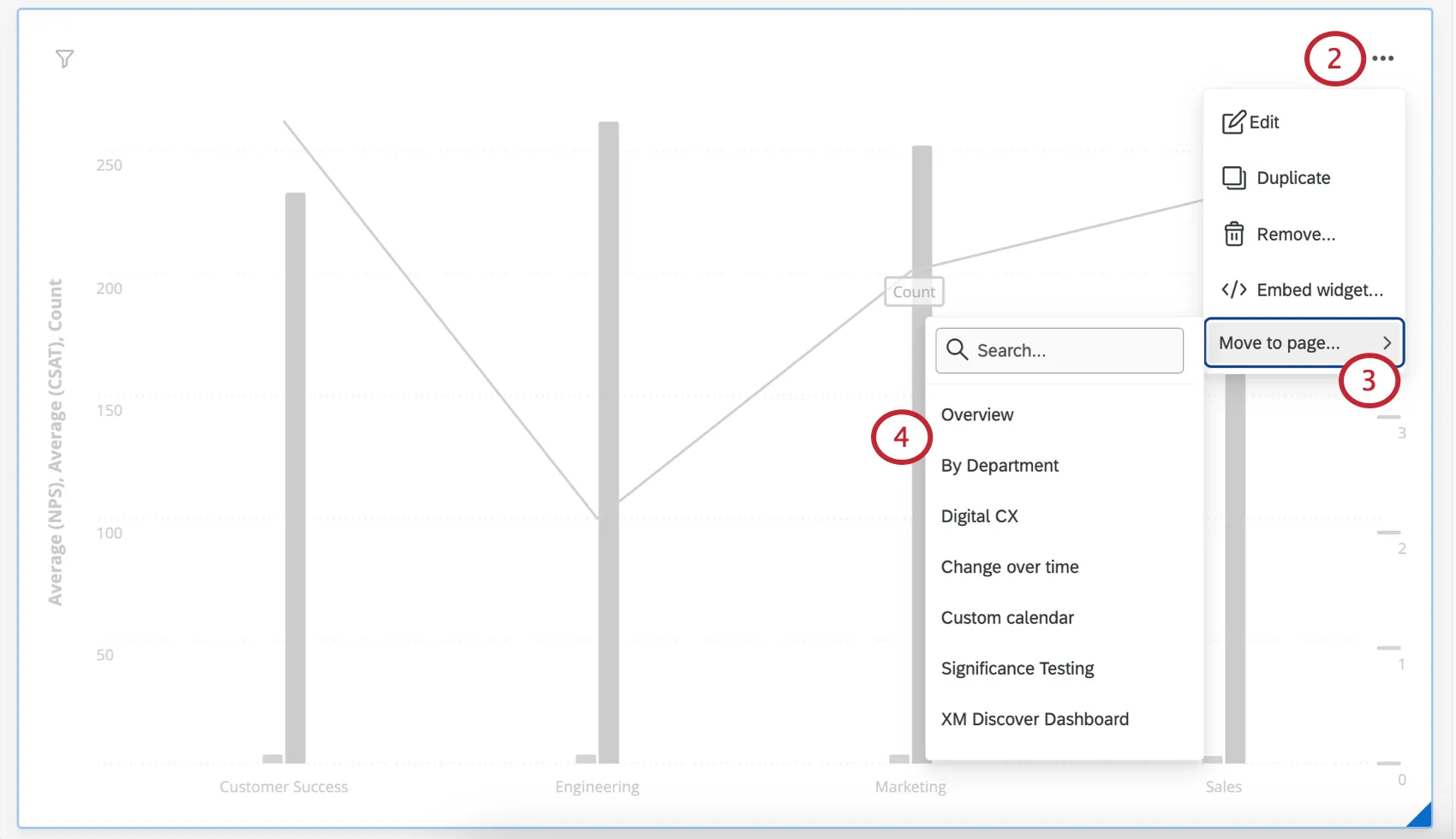 Move to page option on a widget