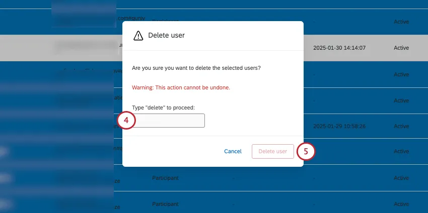 new window opens where you confirm the deletion