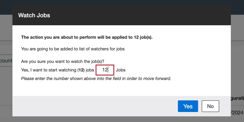 the confirmation window for performing bulk actions
