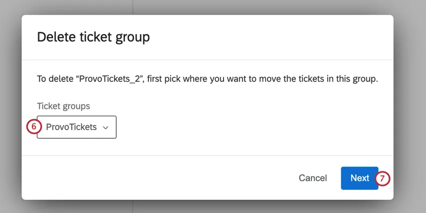 la sélection dun groupe de tickets vers lequel créer les tickets