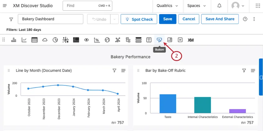 Header along top of an edited dashboard includes widget types
