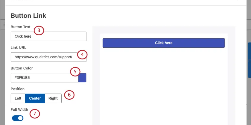Se abre una nueva ventana donde puedes editar la configuración de los botones a la izquierda, y aparece una vista previa a la derecha.
