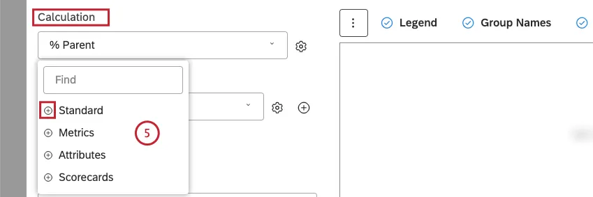 Select a calculation option calculation options to be reflected by the size of the pie sectors or ring slices