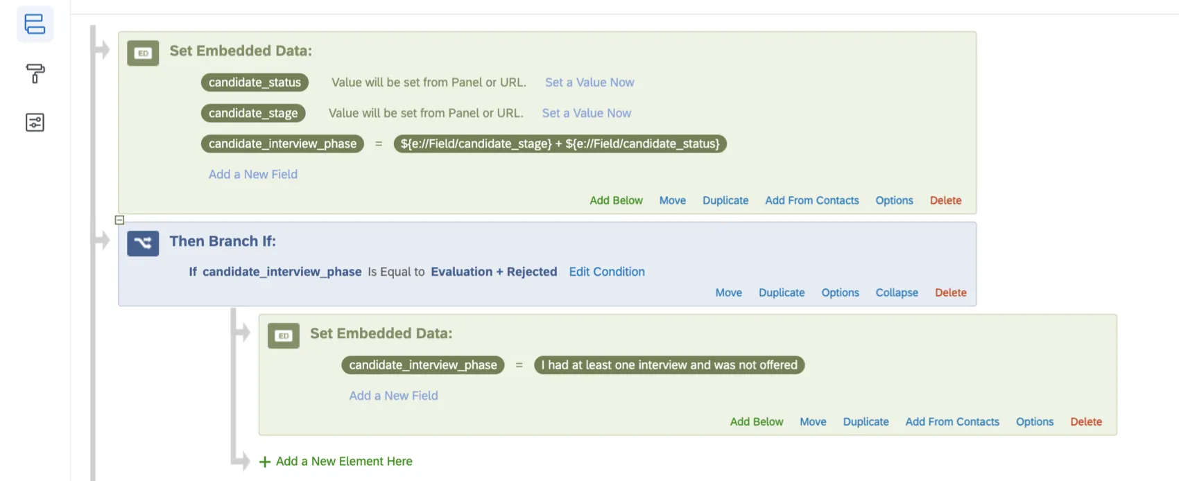 Imagen de datos embebidos y lógica de ramificación configurada en el flujo de la encuesta