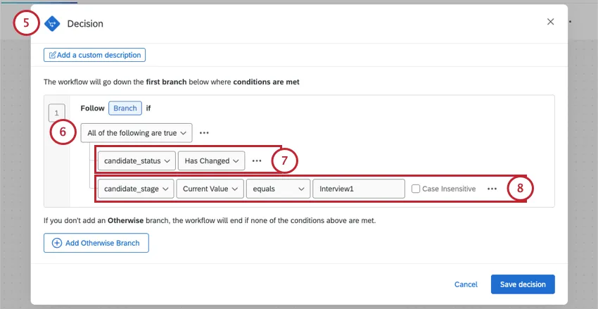 nouvelle fenêtre dans laquelle les conditions sont établies