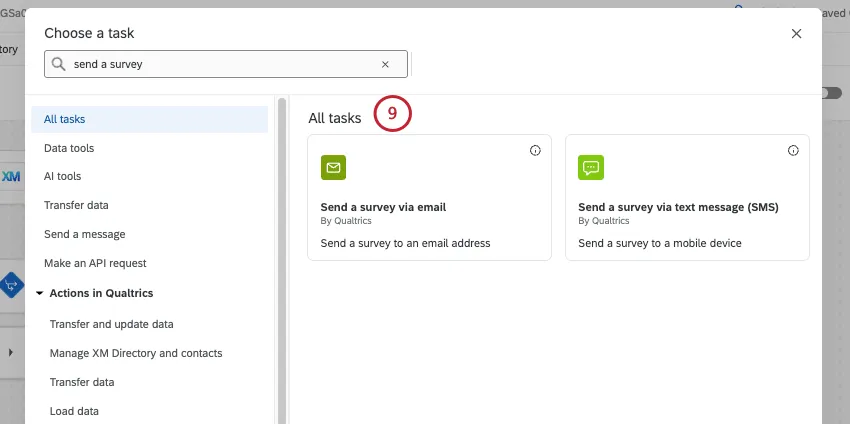 imagem de tarefas de envio de pesquisa por e-mail e SMS