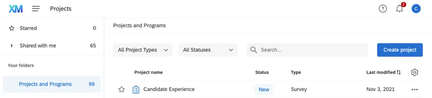 Candidate experience project on projects page