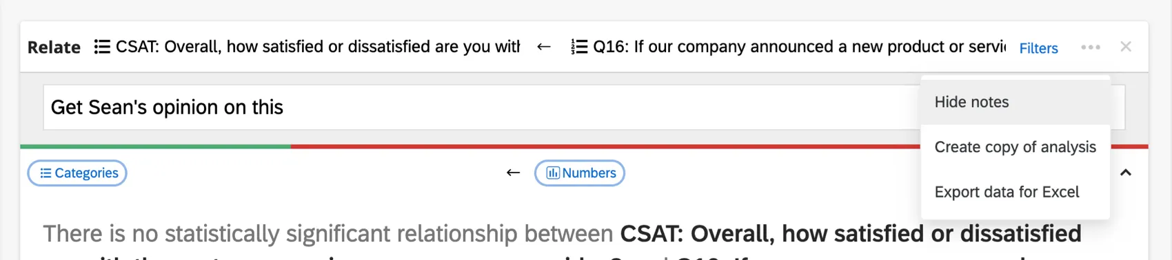 Image of a card with notes written along the top, and the options menu expanded to show the button "Hide Notes"