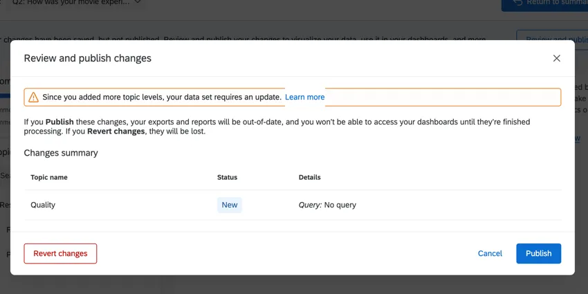 the window for publishing or reverting changes
