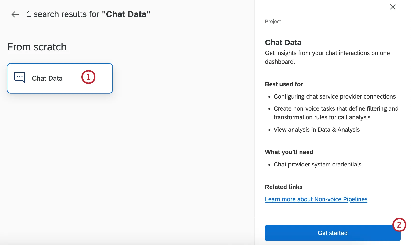 "chat data" project type within the catalog