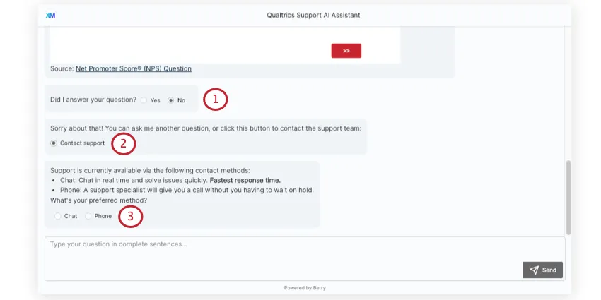wie es aussieht, sich an den Support des Chatbots zu wenden