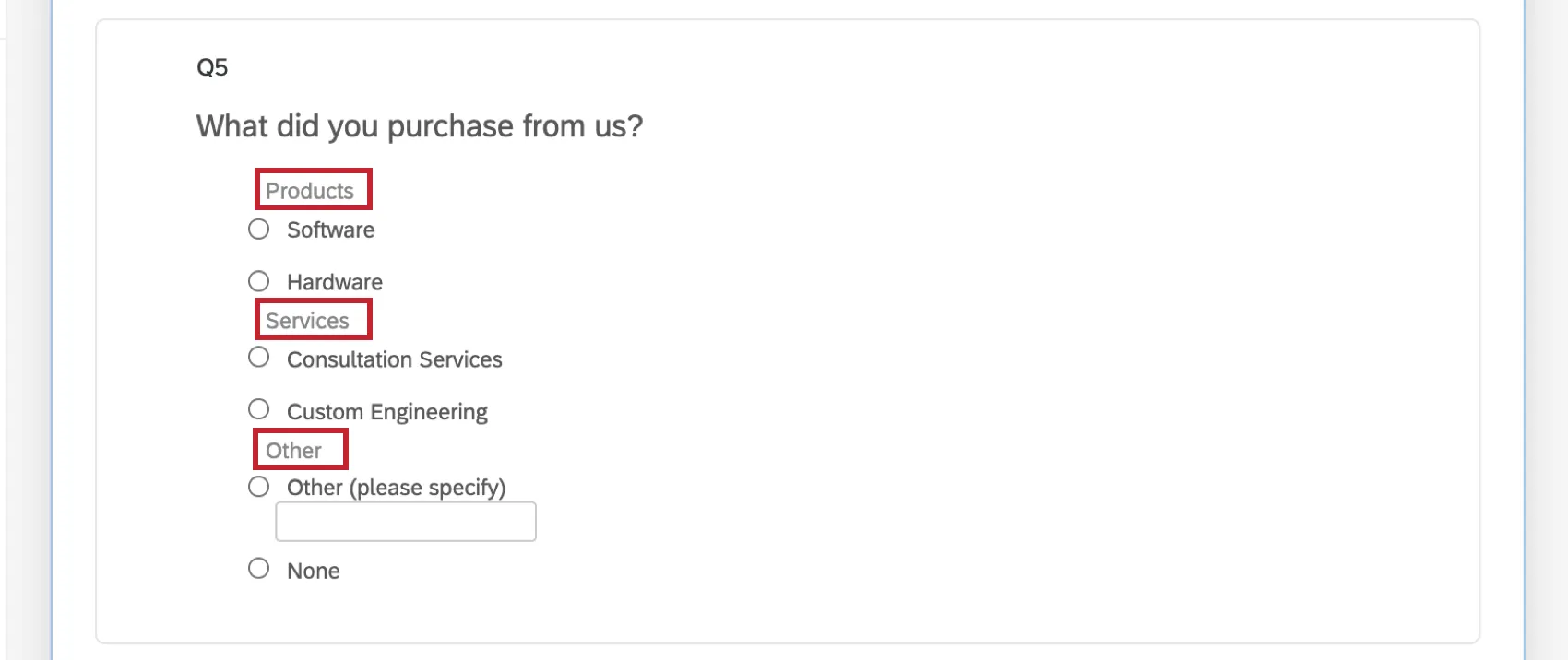 grupos opção de resposta visíveis no editor pesquisa