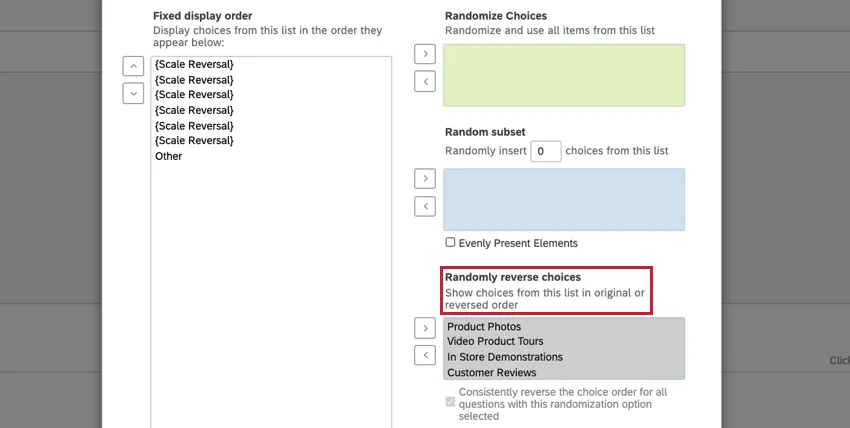 the randomly reverse choices option in advanced randomization