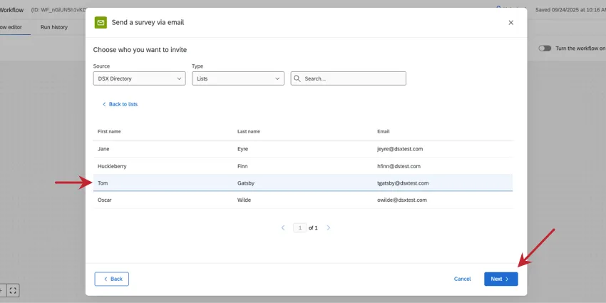 Auswahl eines einzelnen Kontakts für eine E-Mail