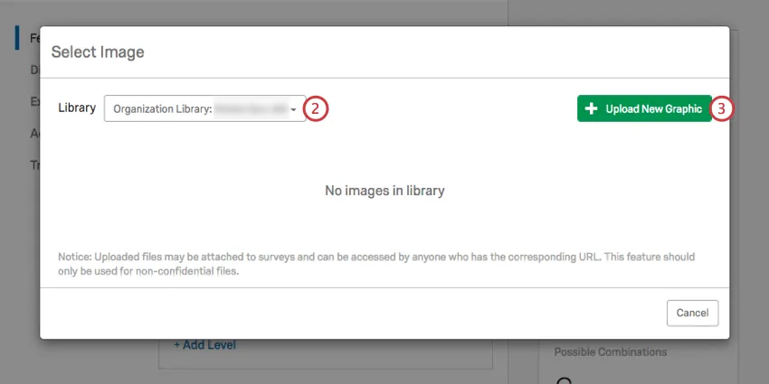 New window opens over the page. Left dropdown with libraries. Right green button for adding images