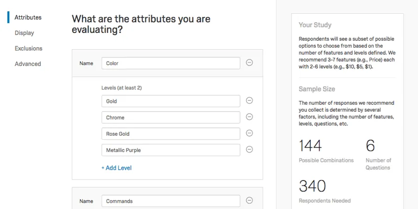 Attributes editing page