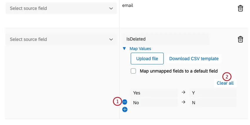 clicking the minus sign to delete individual mappings, or clear all to delete all of them