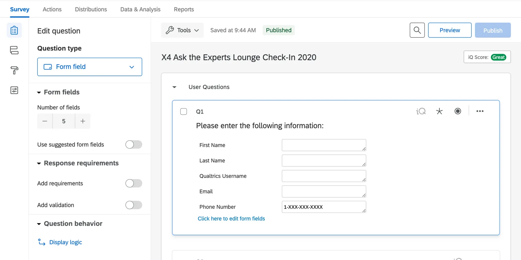 In the survey editor of the intake survey we showed earlier on the page