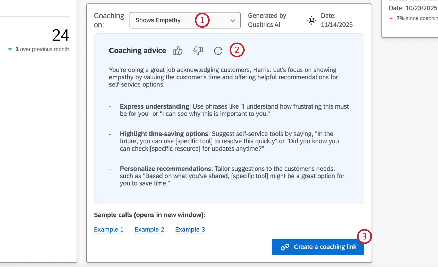 vue dun plan de Coaching généré pour un agent