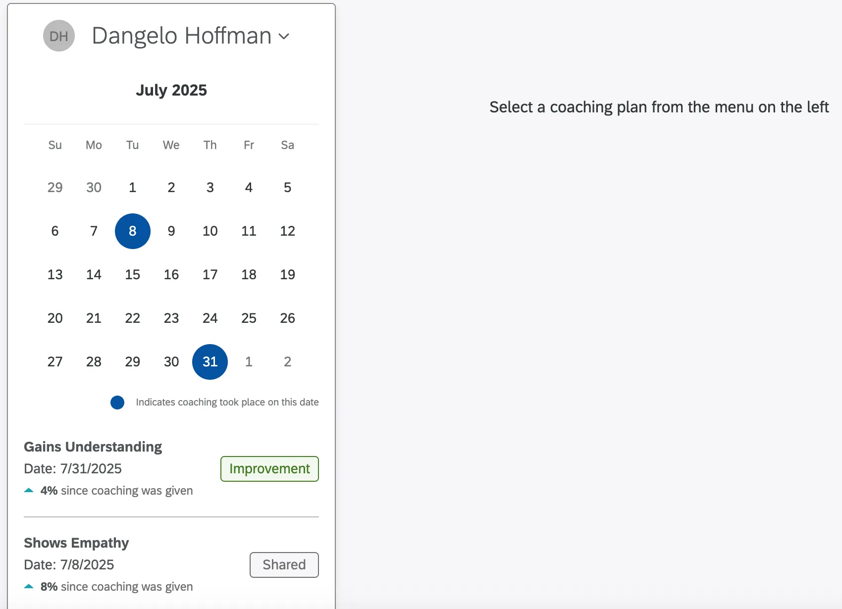 visualizzare la cronologia dei coaching di un agente