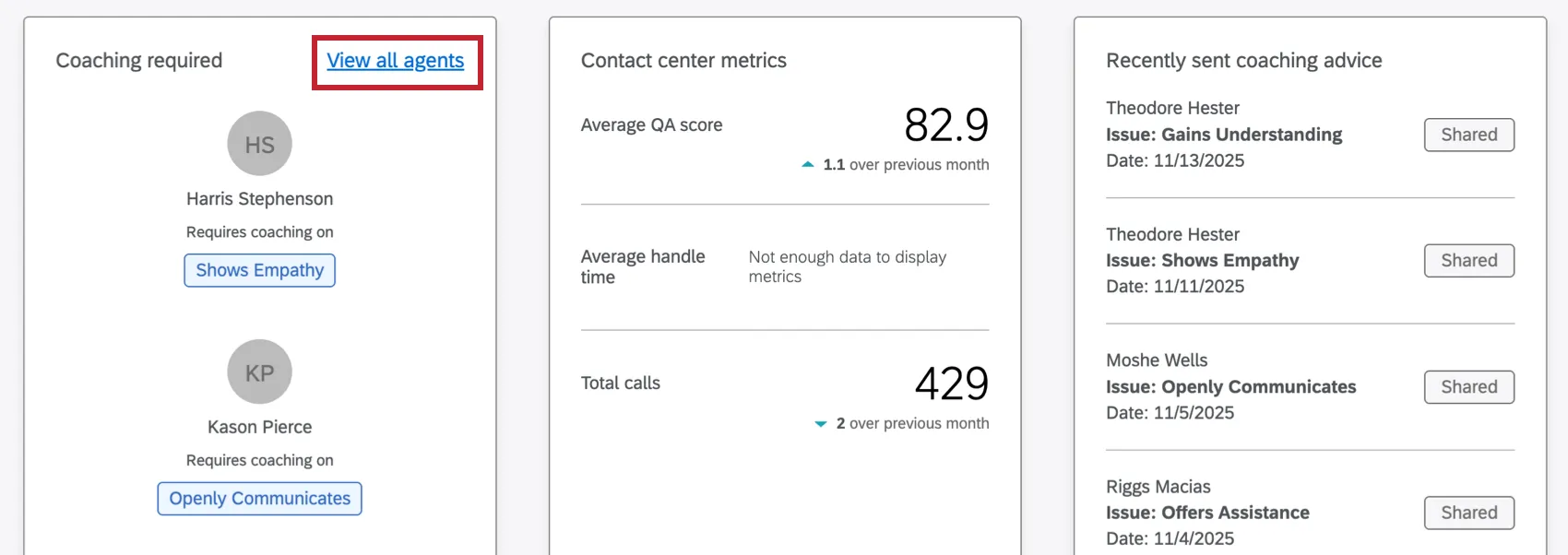 visualiser tous les agents surlignés dans le Widget "Coaching des agents"