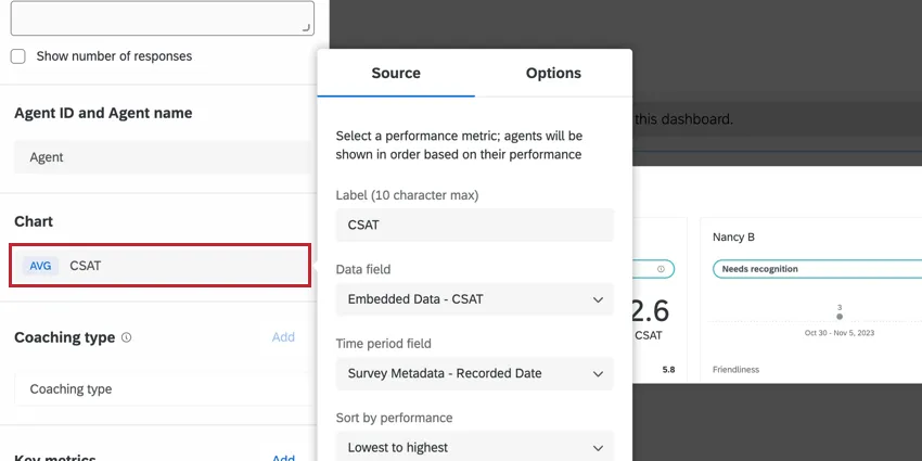 the chart source field when editing the widget