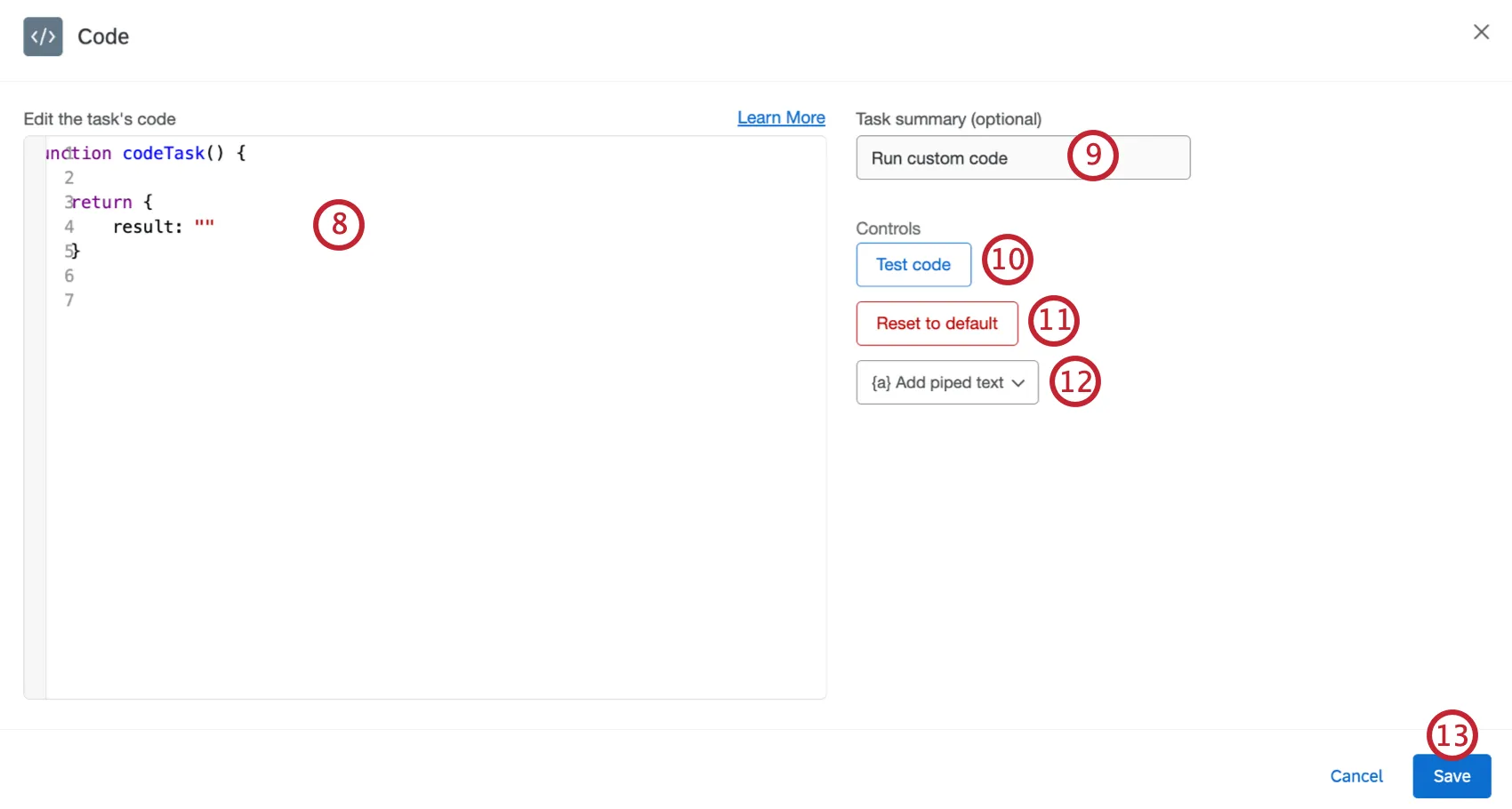 adding code and a summary to the code task
