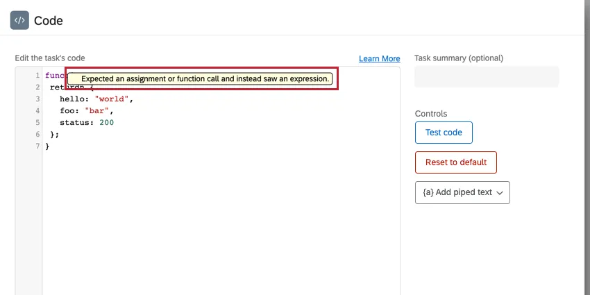 javascriptエディタに構文エラーが黄色で表示される。