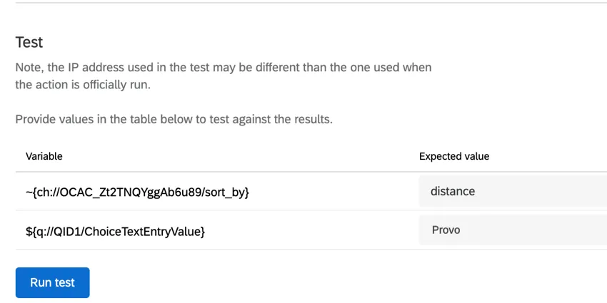 two variables in the test box for testing the web service