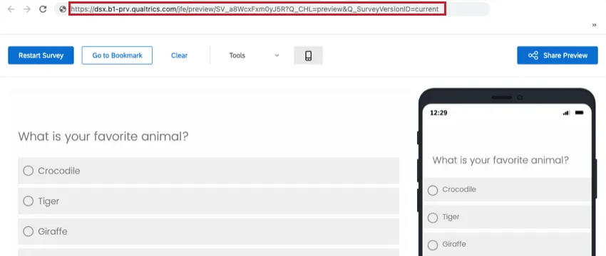 The survey preview URL