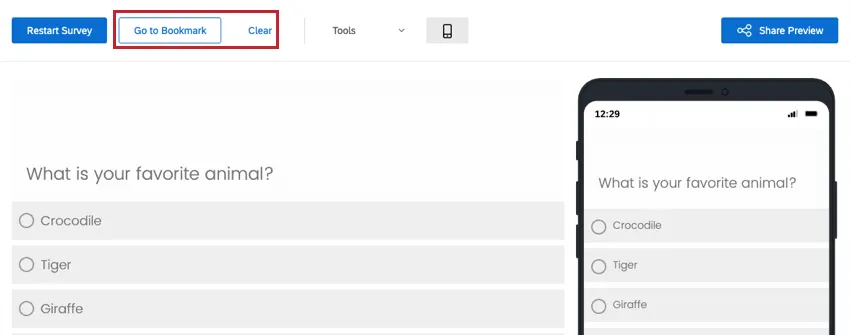 Upon clicking Place Bookmark, the Go to Bookmark and Clear buttons appear
