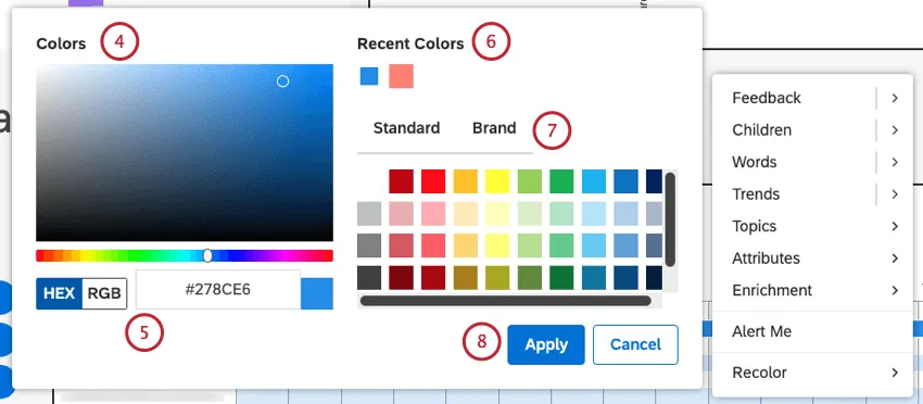 Define a custom color using the color picker sliders.